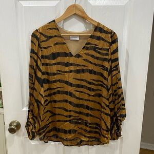 Adrienne Tiger Balloon Sleeve Blouse